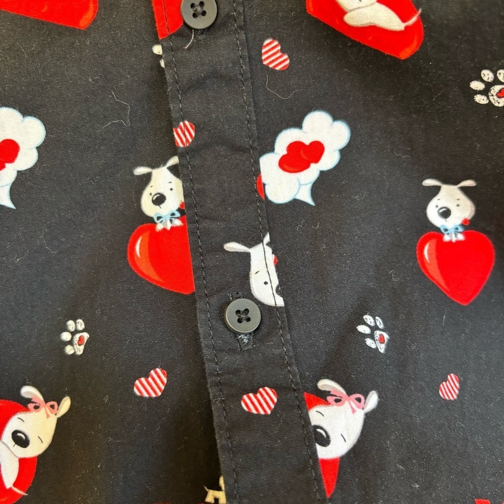 NWT Denim & Flower Unisex Black Short Sleeve Button Down Shirt Size XL Dog Love - Picture 3 of 13